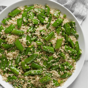 Snap pea couscous on a plate.