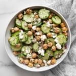 Chickpea cucumber salad in a small bowl.