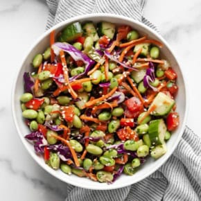 Asian edamame salad in a small bowl.