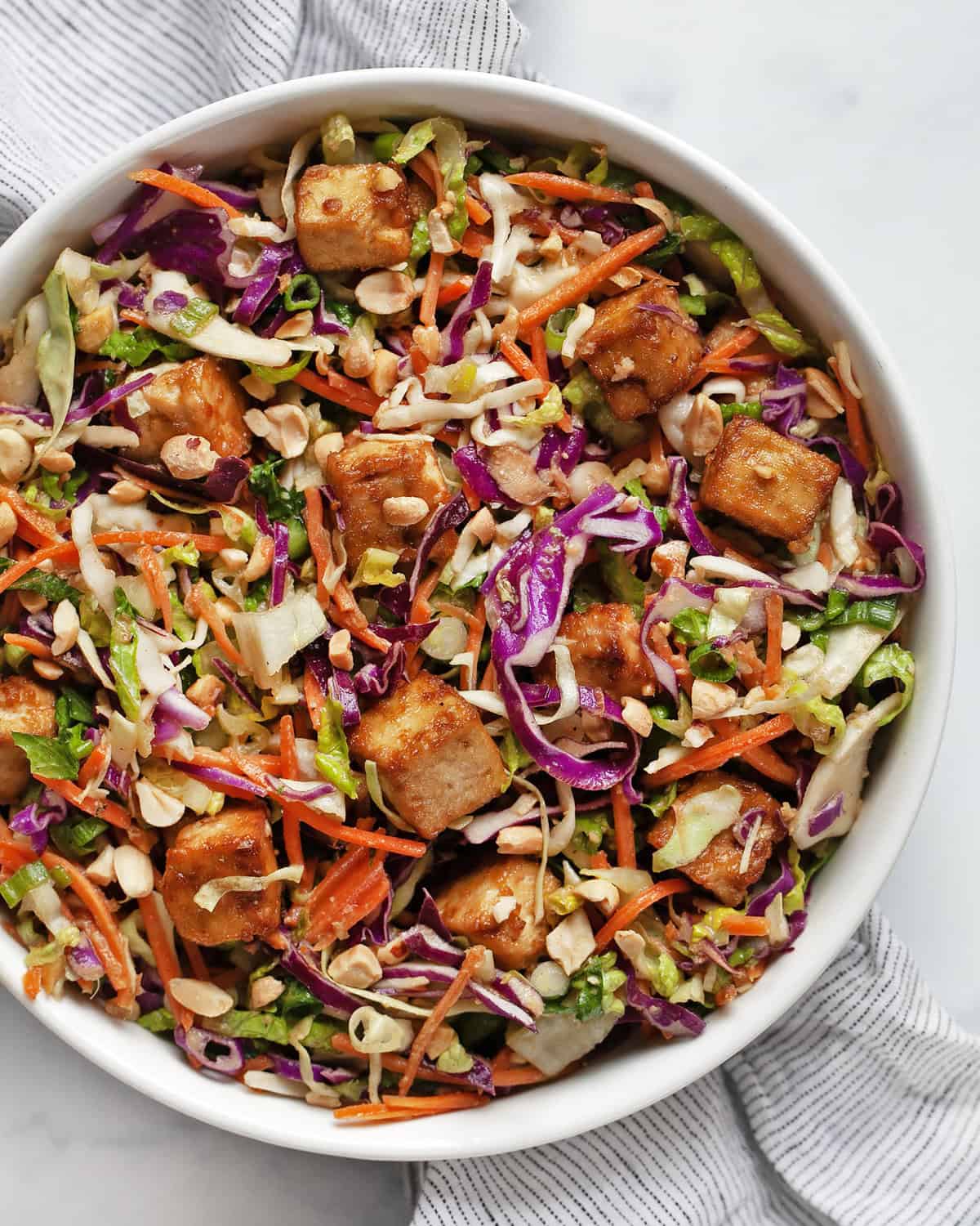 Tofu cabbage salad in a bowl.