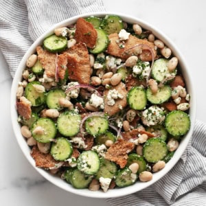 Cucumber feta salad in a bowl.