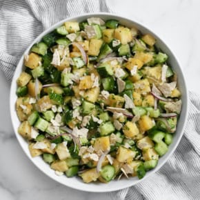 Pineapple cucumber salad in a bowl.