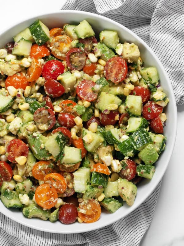 Avocado tomato salad in a bowl.