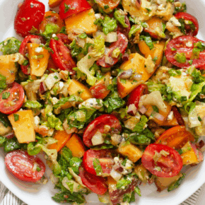 Summer chopped salad on a plate.