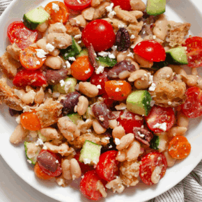 Cannellini bean salad on a plate.