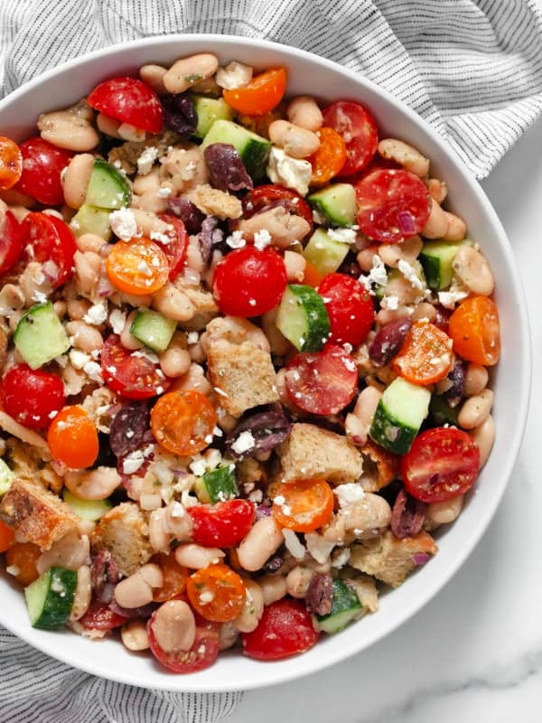 Cannellini bean salad in a bowl.