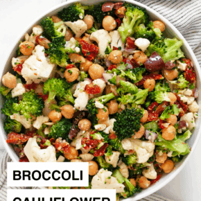 Broccoli cauliflower salad in a bowl.