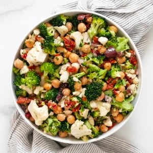 Broccoli cauliflower salad in a bowl.