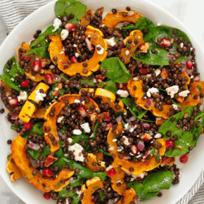 Roasted delicata squash salad on a plate.