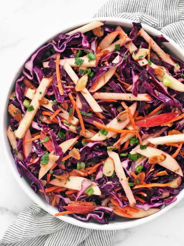 Red cabbage salad in a bowl.