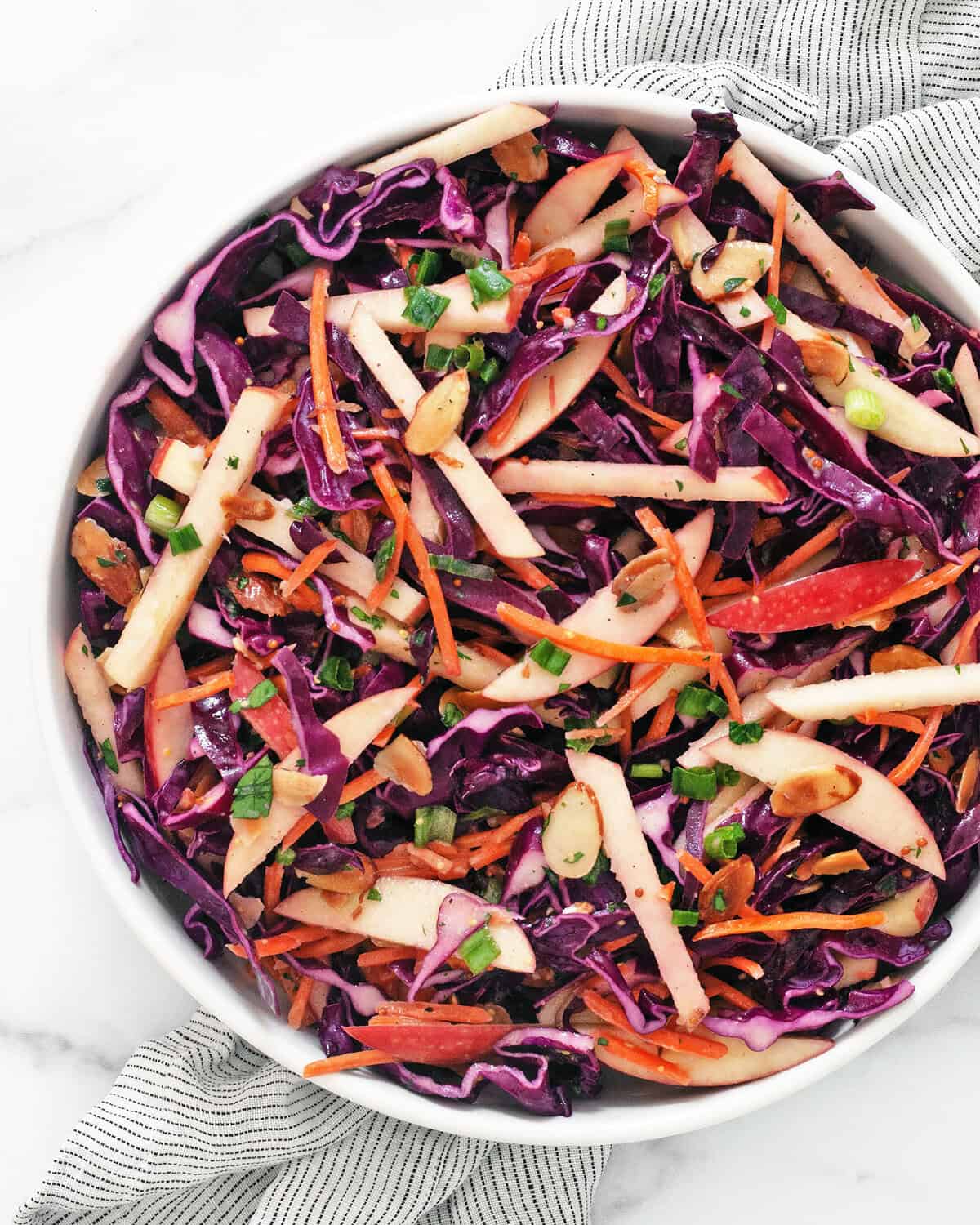 Red cabbage salad in a bowl.