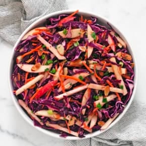 Red cabbage salad in a bowl.