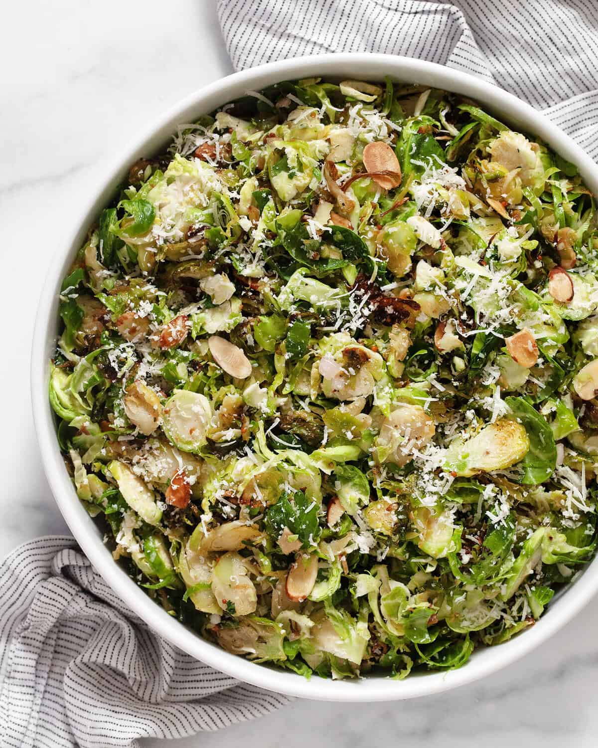 Roasted brussels sprout salad in a bowl.