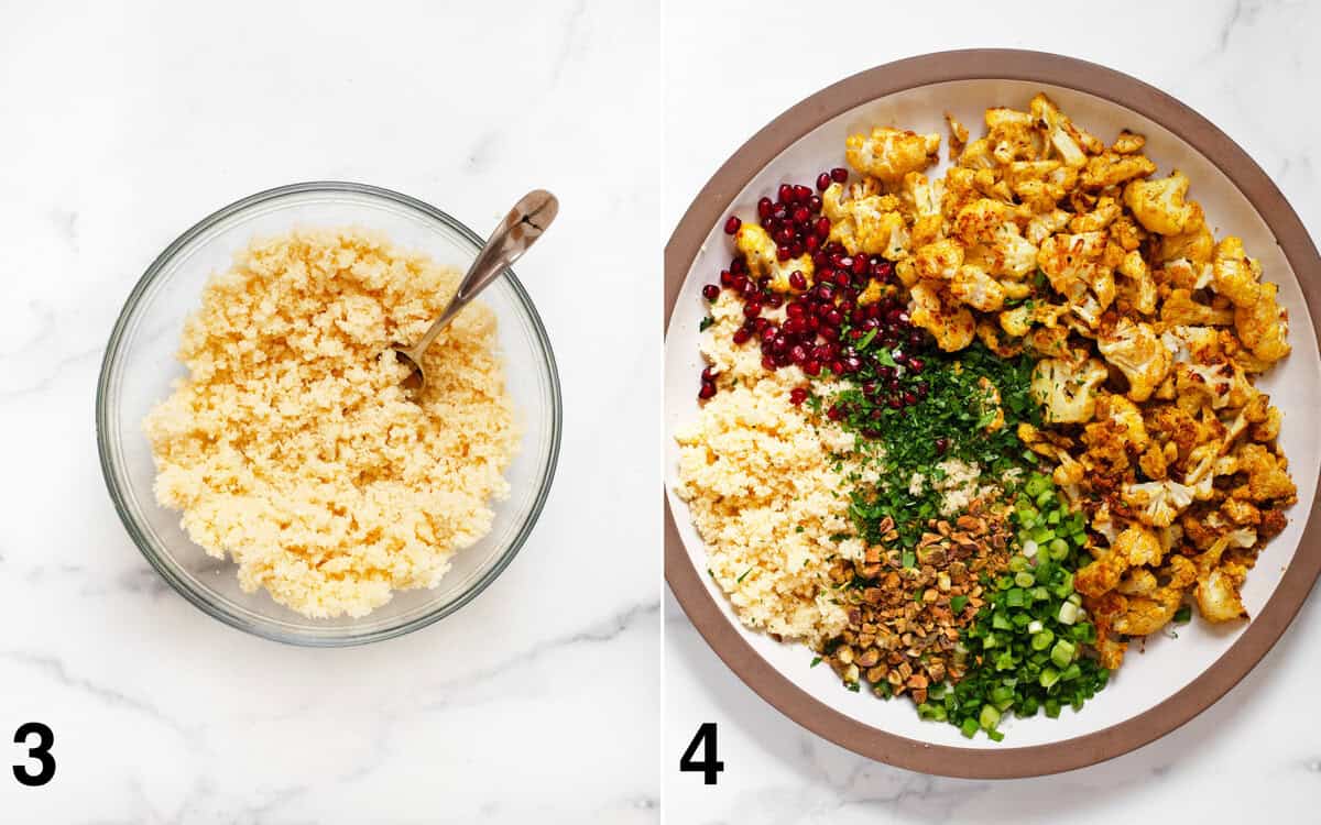Couscous in a bowl. Ingredients assembled in a large bowl.