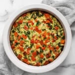 Roasted sweet potato egg bake in a pie dish.