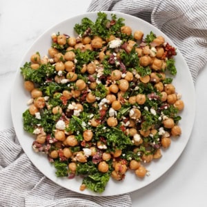 Kale chickpea salad on a plate.