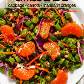 Snap pea citrus salad on a plate.