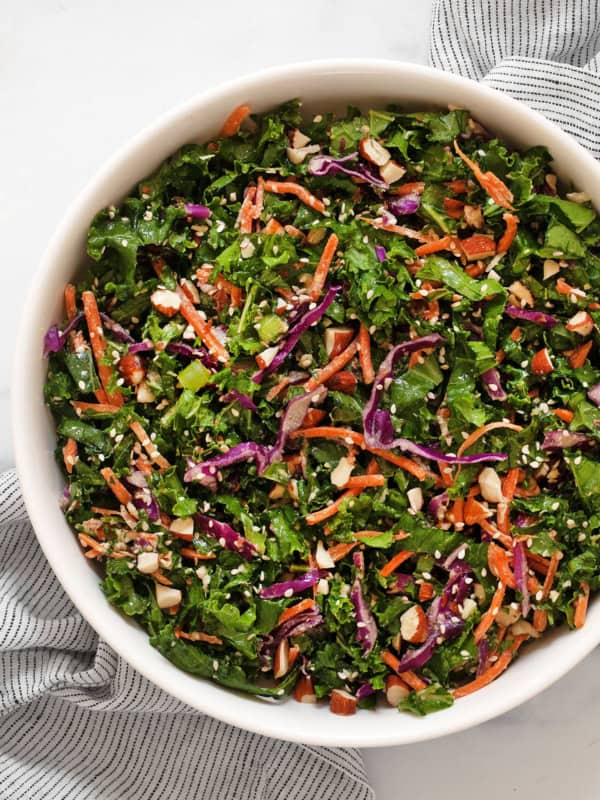 Crunchy kale slaw in a bowl.