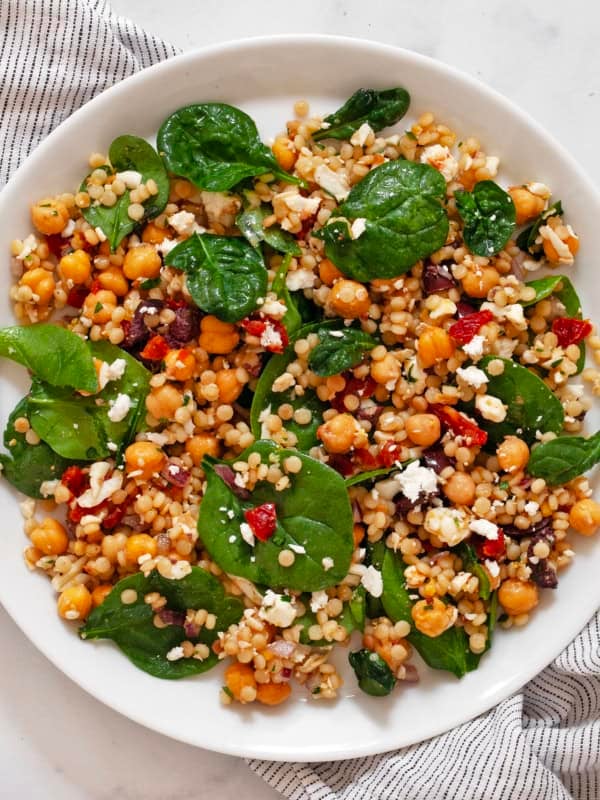 Mediterranean couscous salad on a plate.