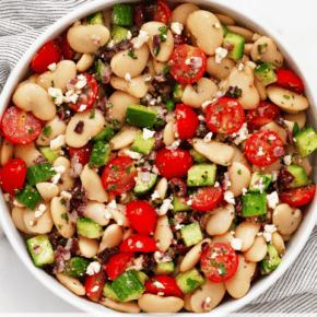 Butter bean salad in a serving bowl.