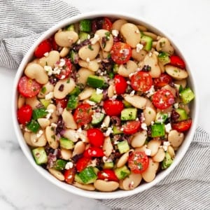 Butter bean salad in a bowl.