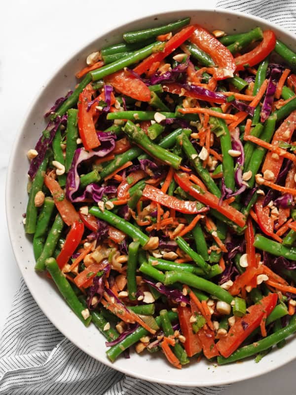 Green bean peanut salad in a bowl.